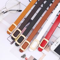 Genuine Leather Belts for Women Square Buckle Thin Belts Cowhide Simple Fashion Dress Suit Sweater Decorative Waist Belt White Belts