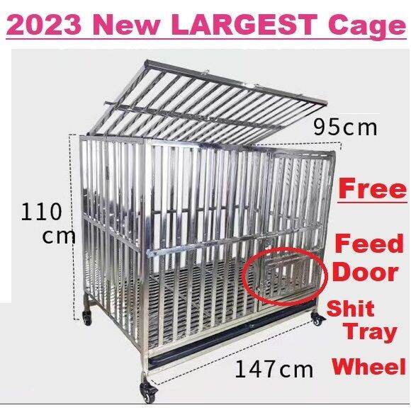 EngHong Biggest Stainless Steel Dog Cage 5ft with FEEDING DOOR, 150cm