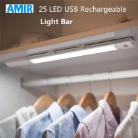 AMIR ไฟตู้เสื้อผ้ามีเซ็นเซอร์จับการเคลื่อนไหว LED 25ดวง,ไฟ USB ชาร์จได้ไฟกลางคืนไร้สายไฟที่ถอดได้โคมไฟแขวนสำหรับตู้เสื้อผ้าตู้เสื้อผ้าห้องน้ำห้องนอน