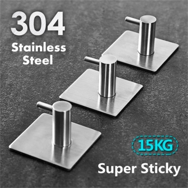 3M Sticker Adhesive 304 Stainless Steel Hooks Wall Door Clothes Coat Hat  Hanger Kitchen Bathroom Rustproof Towel Hooks