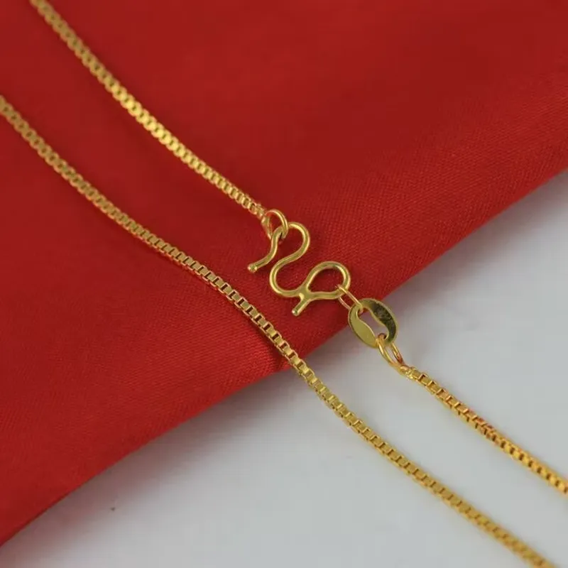 18K Saudi Gold Necklace Gold Necklace Gold Lock Bone Of Box Chain Necklace