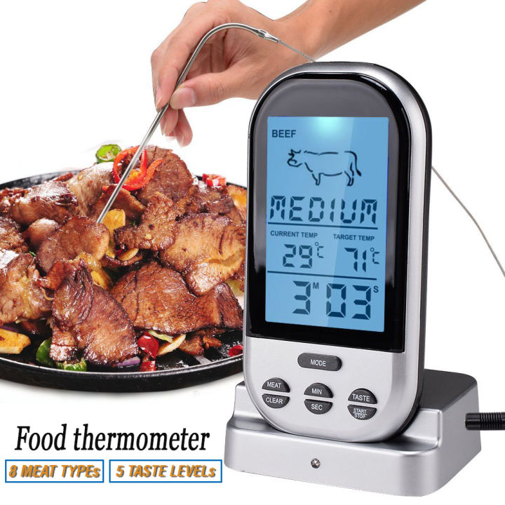 เครื่องวัดอุณหภูมิ-แบบดิจิตอลไร้สายระยะไกล-เครื่องวัดอุณหภูมิอาหารแบบจุ่ม-เครื่องวัดอุณหภูมิในอาหาร-food-thermometer-meat-thermometer-digital-wireless-remote