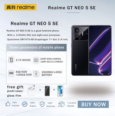Realme GT Neo5 SE 2nd Snapdragon 7 + เรือธง Core 144Hz 1.5K หน้าจอตรง100W + ชีวิต MAh แบตเตอรี่ทนทานยาวนาน5500 8 + 256GB Extreme Shadow สีดำ5G