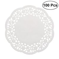 100pcs Disposable Oil absorbing White Lace Paper Doilies Cake Box Liner Packaging Paper Pad 4.5 quot; (Random Grain Style)