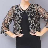 1920S Sequin Shawl Wrap Gatsby Beaded Evening Cape Flapper Bolero ยัก