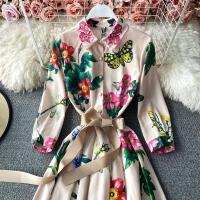 Smlinan Spring Summer Elegant Evening Party Dress Women Clothes Print Floral Vintage Dress Fashion Office Shirt Dress Ladies