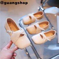 guangshop Stylish Square-Toe Girls หนังนุ่มแบนรองเท้าไข่มุก Elegant Soft Sole เด็กรองเท้าเจ้าหญิง Anti-Slippery 3-16ปี T22N08CC-77