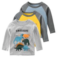 Autumn Cotton Kids Clothes Cartoon Dinosaur Print Baby Boys Girl Long Sleeve T-Shirt for Boy 2-9 Years Children Top Tee Dropship