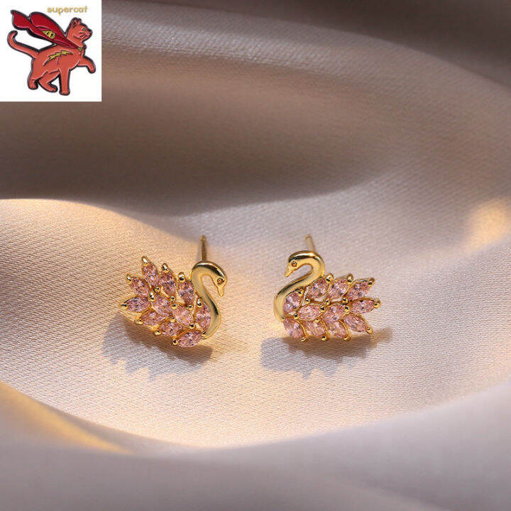 Hikaw saudi gold 18k pawnable legit pure gold full of diamond swan stud