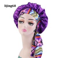 Lijing Elastic Hair Care Bonnet Nightcap สำหรับผู้หญิงซาตินกว้าง Turban หมวกป้องกันหัว Night Sleep หมวกผู้หญิงซาติน Bonnet หมวก