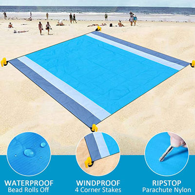 Large Beach Towel Anti Sand-free Beach Mat Anti Sand Beach Blanket Pocket Picnic 4 Anchor Wind Prevent Sand 200x210CM Proof Mat