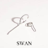 SWAN - Diamond Chain Cuff เซ็ตต่างหูเงินแท้หนีบ เพชรห้อยระย้า ไม่ต้องเจาะ ฝังเพชรคิวบิกเซอร์โคเนีย cubic zirconia