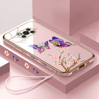 เคสโทรศัพท์สำหรับ Xiaomi Poco X3 Pro/Xiaomi PocoX3 NFC,เคสโทรศัพท์ (ฟรีสายคล้อง) เคสลายการ์ตูนผีเสื้อสีสันสดใสขอบสี่เหลี่ยมปลอกหุ้มโทรศัพท์เคสนิ่มหรู