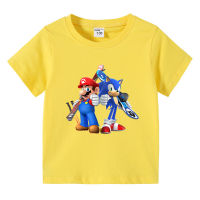 Super Mario Bros เสื้อโมเดลการ์ตูนโซนิคผ้าฝ้ายลายกราฟิกสำหรับเด็กการ์ตูนสำหรับเด็กทารกฤดูร้อนเสื้อยืดแขนสั้นเด็กผู้ชายเสื้อแขนสั้นสำหรับเด็กหญิง0000