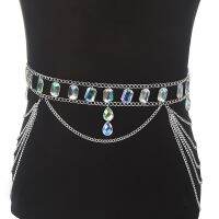 Rhinestone Body Chain ผู้หญิง Water Drop Belly Chain กระโปรงเอวเข็มขัดหรูหรา Bodychain เทศกาลชุดชายหาดฤดูร้อน Jewelry