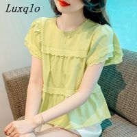 Luxqlo เสื้อเบลาส์ผู้หญิงแฟชั่นสไตล์เกาหลีเสื้อผ้าเสื้อแบบหลวมฤดูร้อนแขนสั้นเรียบง่ายสีขาวเสื้อเชิ้ต