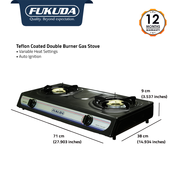 Fukuda 2 Burner Gas Stove Double Burner Teflon Coated with Auto