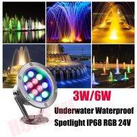 สปอตไลท์กันน้ำ IP68น้ำพุตู้ปลา RGB 24V 3W 6W สแตนเลสสตีลสำหรับกลางแจ้งสระน้ำน้ำพุ