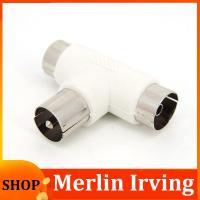 Merlin Irving Shop T Type 2 Way TV Splitter Aerial Coaxial Cable TV Male Plug to 2x Female Jack Antenna Connectors Adapters White