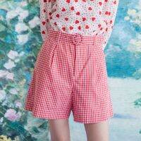 High-Waisted Summer Shorts - Classic Gingham: Red | กางเกงขาสั้นเอวสูง ผ้าคอตตอนลายตารางสีแดง