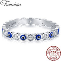 Trumium Solid s925 Sterling Silver Blue Enamel Sapphire Eye Ring Wedding Eternity Rings for Women Fine Jewelry Party Gifts2023