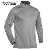 TACVASEN With Zipper Pocket Long Sleeve T-shirts Mens Tactical T-shirts 1/4 Zip Collar Tee Shirts Quick Dry Work Polos Tops Man