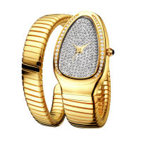 Miss Fox 2686 Women watches Full Diamond Snake Shape Luxury Wrist Watch For Women Unique Gold Quartz Ladies Watch