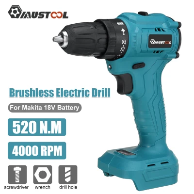 Mustool 3/8 ''520N.M เครื่องเจาะสว่านไฟฟ้าไฟฟ้าบล็อก Impact สว่านอัตโนมัติประแจผลกระทบไฟฟ้าไร้สายแรงเจาะสว่านอัตโนมัติ Body LED ไฟทำงาน18V แบตเตอรี่ Makita