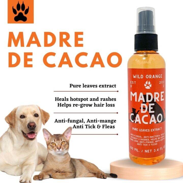 Madre de Cacao Pure Leaves Extract Spray for Pet Dogs Cats 100 ML Anti Mange Galis Wild Orange