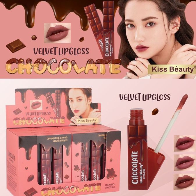 เซตa-b-ลิปกลอส-kiss-beauty-ลิปกลอสช็อคโกแล็ต-ลิปกลอส1กล่องมี3สี-สีสวยติดทนนาน