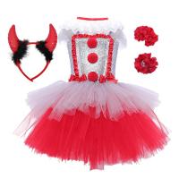 Clown Halloween Costumes For Girls 4 pcs Costume Dress Up Clown Dress Party Suit Girls Carnevil Clown Costume Halloween Clown Cosplay For Girls 2-12 Years Old comfy