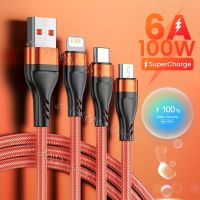 3 in 1 6A 100W USB Type-C Fast Charging Cable 3in1 Micro USB Type-C Charger Data Cable For iPhone 14 13 Samsung Xiaomi Huawei