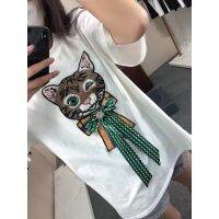 CODiy085671 Trendy fashion all-match short sleeve summer mens and womens trendy embroidered cat print T-shirt