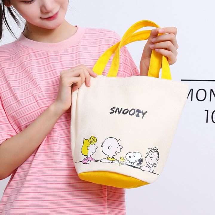 snoopy-snoopy-cartoon-canvas-cute-handbag-portable-lunch-bag-japanese-cylindrical-bag