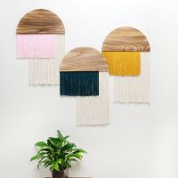 New Retro Wooden Tassel Cotton Rope Tapestry Bohemian Decoration Homestay Living Room Handmade Semi-circular Tapestry