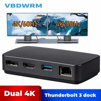 ธันเดอร์โบลท์4อิน1แท่นต่อ3 USB-C 4K60Hz คู่ธันเดอร์โบลท์3ถึง HDMI 2.0 + Displayport 1.2 + RJ45 + USB