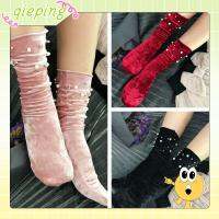 QIEPING Vintage Fashion Women Socks Soft Velvet Winter Warm Shiny Pearl Stocking