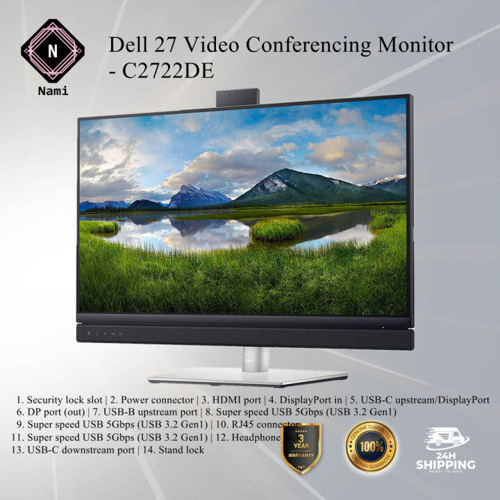 DELL VIDEO CONFERENCING MONITOR QHD C2722DE BUILTIN 5MP CAMERA AND