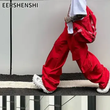 y2k Red Cargo pants for women Korean style high waist loose casual