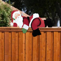 Funny Garden Christmas Decor Christmas Fence Ornament Christmas Yard Decorations Santa Claus Fence Peeker Decoration Wooden Christmas Decoration