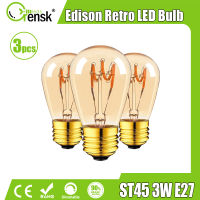 3ชิ้น E27ย้อนยุคหลอดไฟรีโทร LED หลอดไฟวินเทจ3W ST45 Lampu Hias แสงขาวนวลหรี่ได้หลอดไฟเอดิสัน LED สำหรับเปลี่ยนโคมระย้า