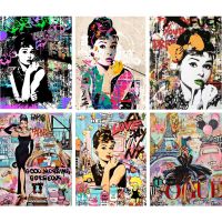 Graffiti Art Fashion Paris Audrey Hepburn DIY 5D Diamond Painting Full Round Square Diamond Mosaic Embroidery Girl Room Decor