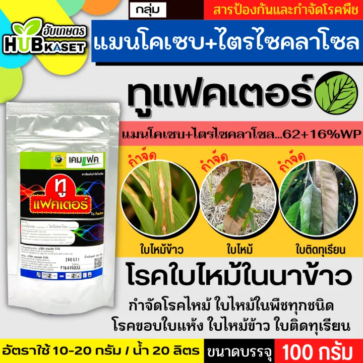 ทูแฟคเตอร์ 100กรัม (แมนโคเซบ+ไตรไซคลาโซล) ป้องกันเชื้อราโรคไหม้ ใบจุด ...