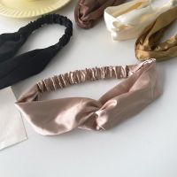 【YF】 Fashion Women Faux Silk Cross Headbands Retro Solid Color Hairband Simple Elastic Hair Band Bandanas Satin Accessories