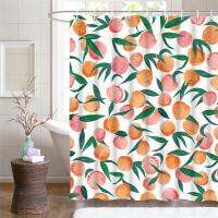 【LZ】 Allover Fruits Shower Curtain Liner Peach Lemon Strawberry Orange Papaya Print Bath Curtain With Hooks Waterproof For Bathtub