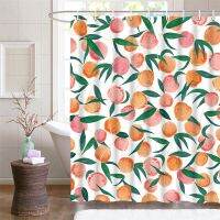 Allover Fruits Shower Curtain Liner Peach Lemon Strawberry Orange Papaya Print Fabric Shower Curtain Cute Bright Colorful Design