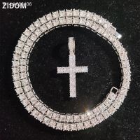 ﹊✶ Men Women Hip Hop Cross Pendant Necklace with 4mm Zircon Tennis Chain Iced out Bling Necklaces HipHop Fashion Charm Jewelry Gift