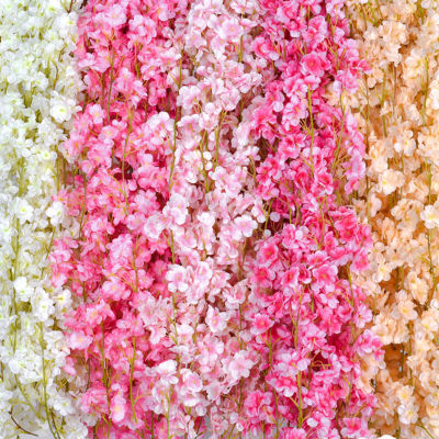 【cw】180cm Artificial Cherry Blossom Flowers Wedding Garland Ivy Decoration Fake Silk Flowers Vine for Party Arch Home Decor String