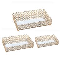 Crystal Rectangle Mirrored Tray Cosmetic Vanity Tray Jewelry Organizer Tray Decorative Tray for Wedding Home Decoration