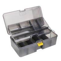 （QIQI tool） กล่องเครื่องมือสองชั้นสีเทาโปร่งแสงสำหรับคนรักการตกปลาผู้ชาย Fishmen อุปกรณ์ตกปลากันน้ำ